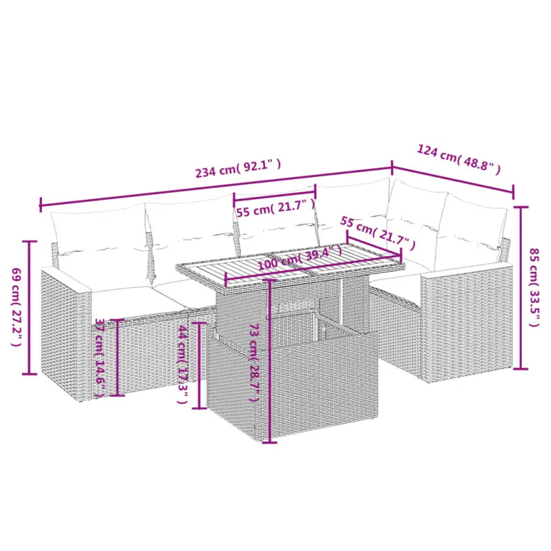 Zwart materiaal loungeset met gepoedercoat staal en comfortabele afmetingen - Tuinsets