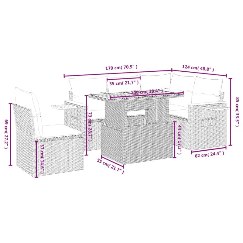 Zwart materiaal loungeset met gepoedercoat staal en comfortabele afmetingen - Tuinsets