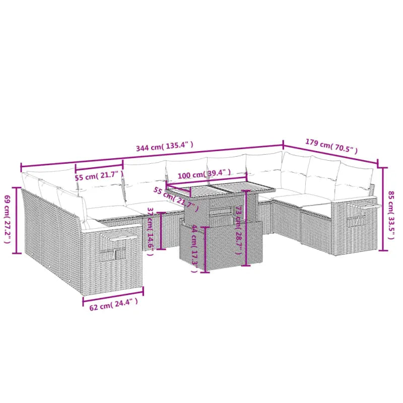 Zwart materiaal loungeset met gepoedercoat staal en comfortabele afmetingen - Tuinsets