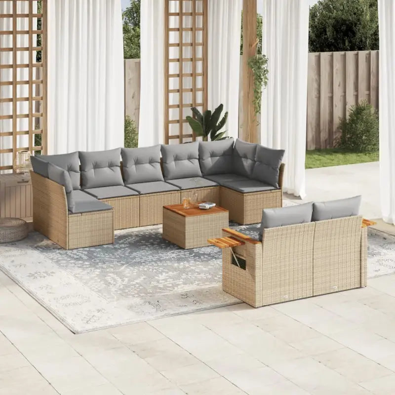 Zwart materiaal loungeset met gepoedercoat staal en comfortabele afmetingen - Beige en grijs / Met tafel - Tuinsets
