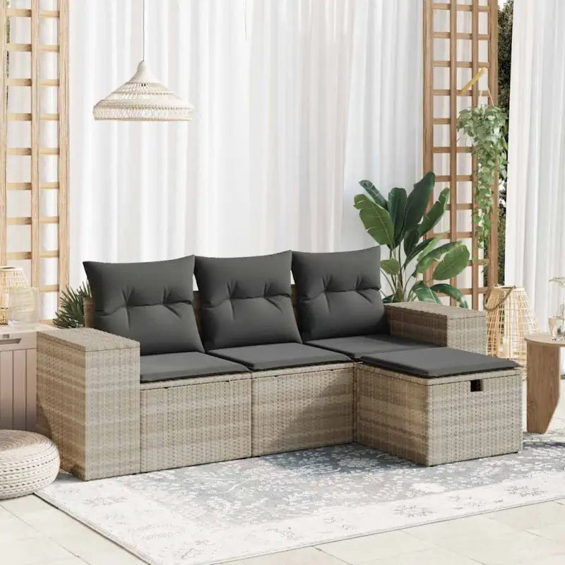 Zwart materiaal loungeset met gepoedercoat staal en comfortabele afmetingen - Lichtgrijs / met opbergruimte - Tuinsets