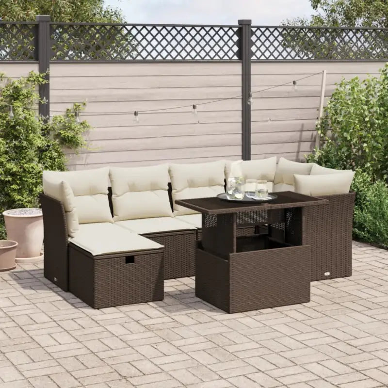 Zwart materiaal loungeset met gepoedercoat staal en comfortabele afmetingen - Bruin en crème / zonder opbergruimte