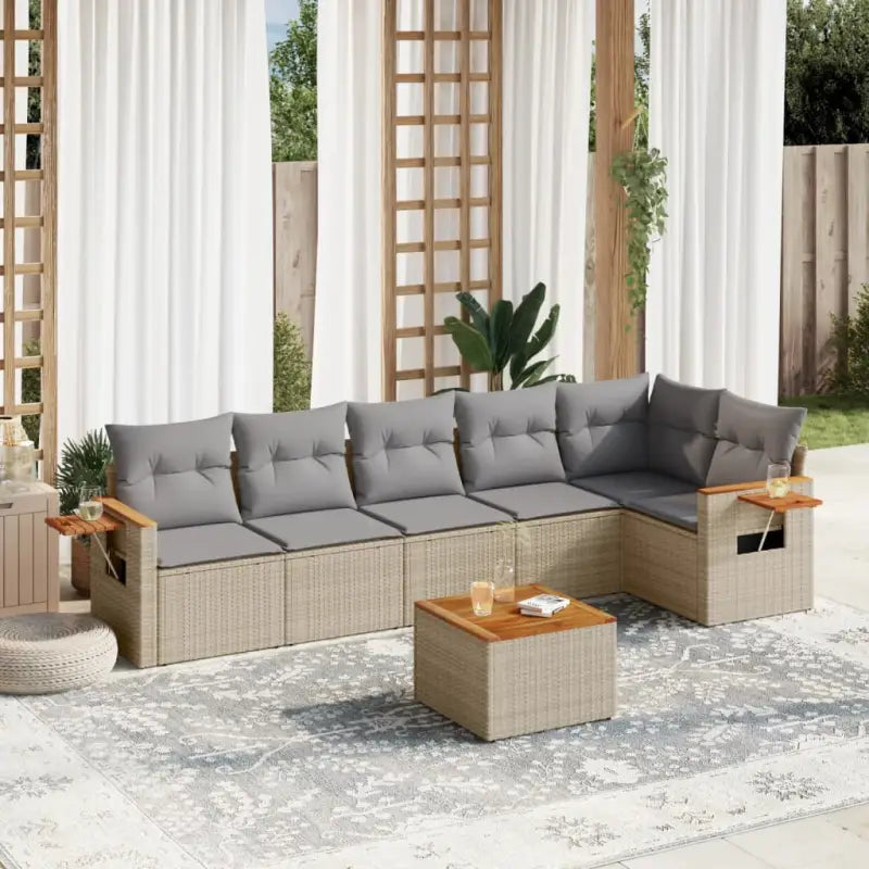 Zwart materiaal loungeset met gepoedercoat staal en comfortabele afmetingen - Beige en grijs / Met tafel - Tuinsets