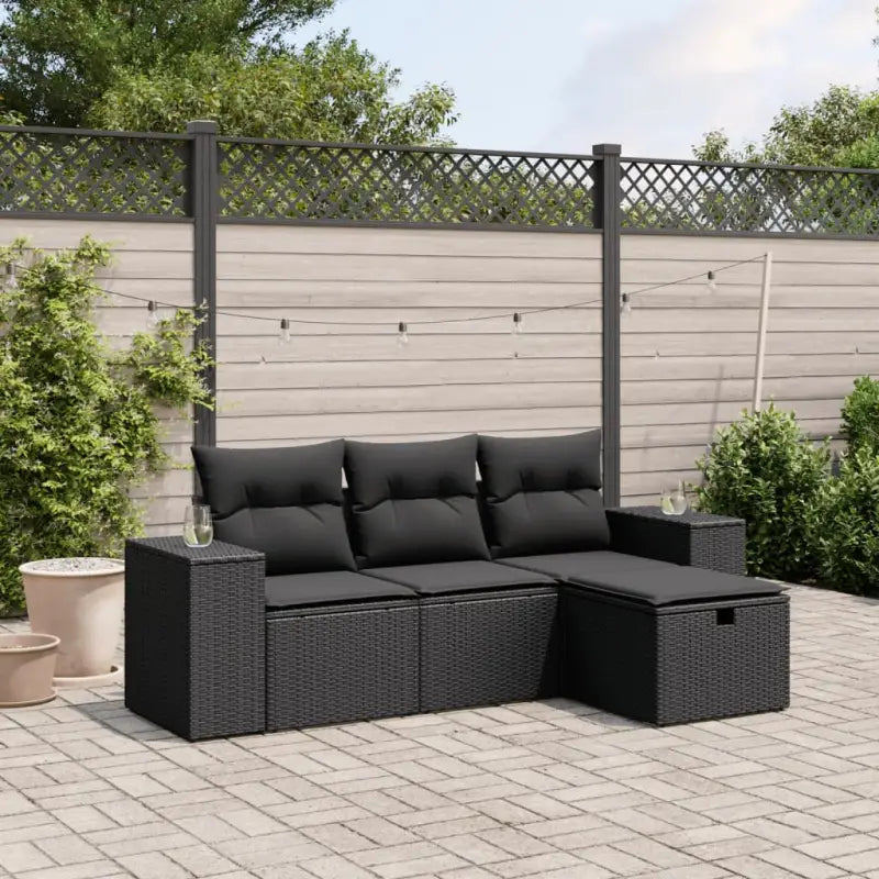 Zwart materiaal loungeset met gepoedercoat staal en comfortabele afmetingen - Tuinsets