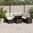 Zwart materiaal loungeset met gepoedercoat staal en comfortabele afmetingen - Bruin en crème / Met tafel - Tuinsets