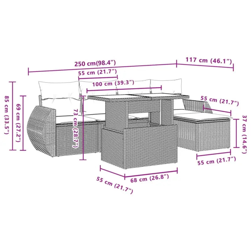 Zwart materiaal loungeset met gepoedercoat staal en comfortabele afmetingen - Tuinsets