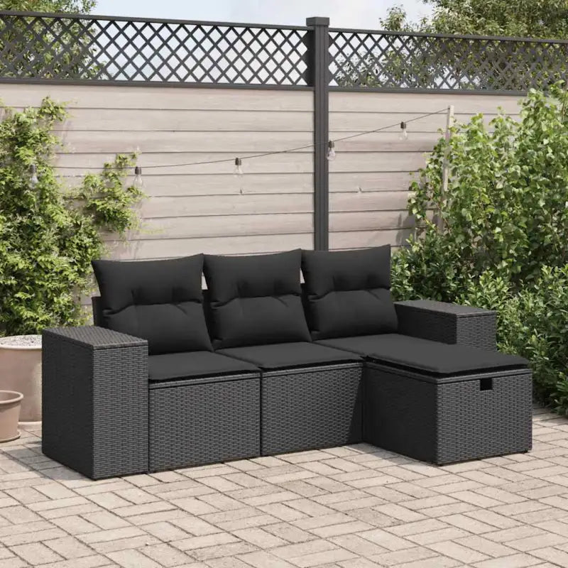 Zwart materiaal loungeset met gepoedercoat staal en comfortabele afmetingen - Zwart / met opbergruimte - Tuinsets