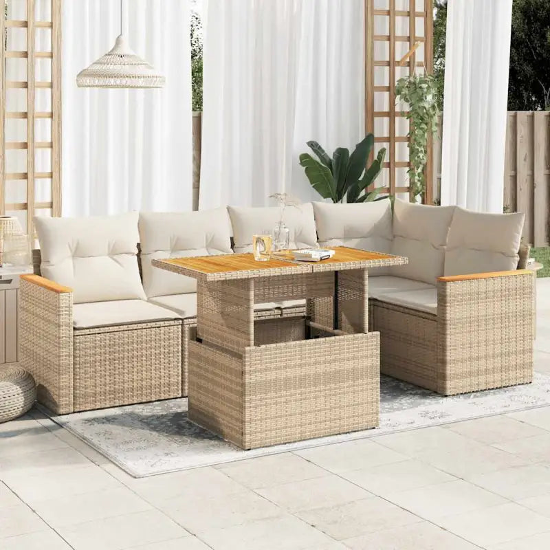 Zwart materiaal loungeset met gepoedercoat staal en comfortabele afmetingen - beige en crèmekleurig / met opbergruimte