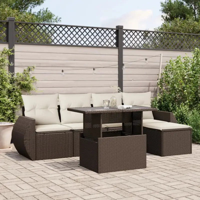 Zwart materiaal loungeset met gepoedercoat staal en comfortabele afmetingen - Bruin en crème / zonder opbergruimte