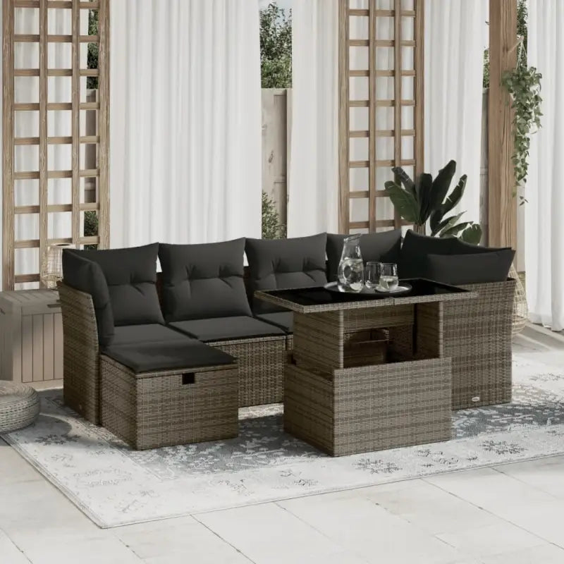 Zwart materiaal loungeset met gepoedercoat staal en comfortabele afmetingen - Grijs / zonder opbergruimte - Tuinsets