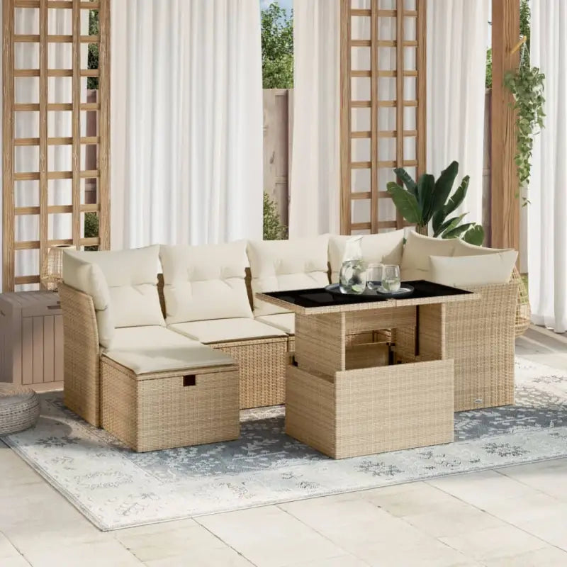 Zwart materiaal loungeset met gepoedercoat staal en comfortabele afmetingen - beige en crèmekleurig / zonder