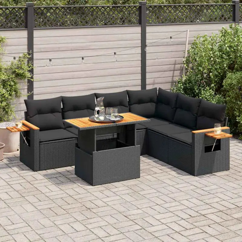 Zwart materiaal loungeset met gepoedercoat staal en comfortabele afmetingen - Zwart / met opbergruimte - Tuinsets