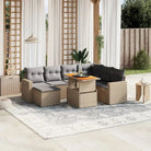 Zwart materiaal loungeset met gepoedercoat staal en perfecte afmetingen - beige en lichtgrijs / Tafel + 3x midden + 3x