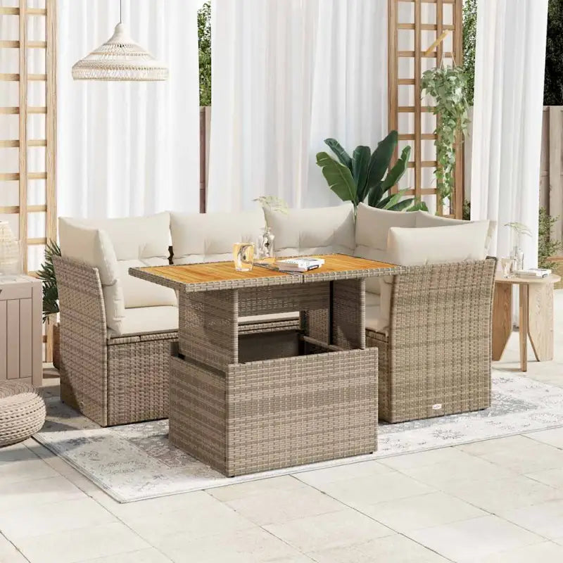 Zwart materiaal loungeset met gepoedercoat staal en perfecte afmetingen - beige en crèmekleurig / met opbergruimte