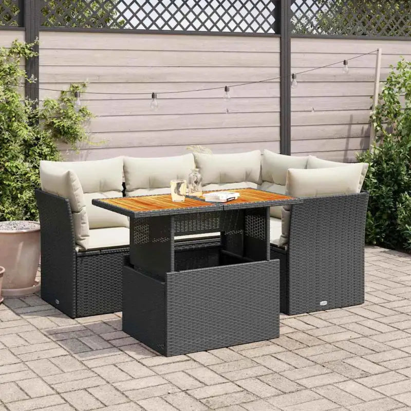 Zwart materiaal loungeset met gepoedercoat staal en perfecte afmetingen - Zwart en crème / met opbergruimte - Tuinsets
