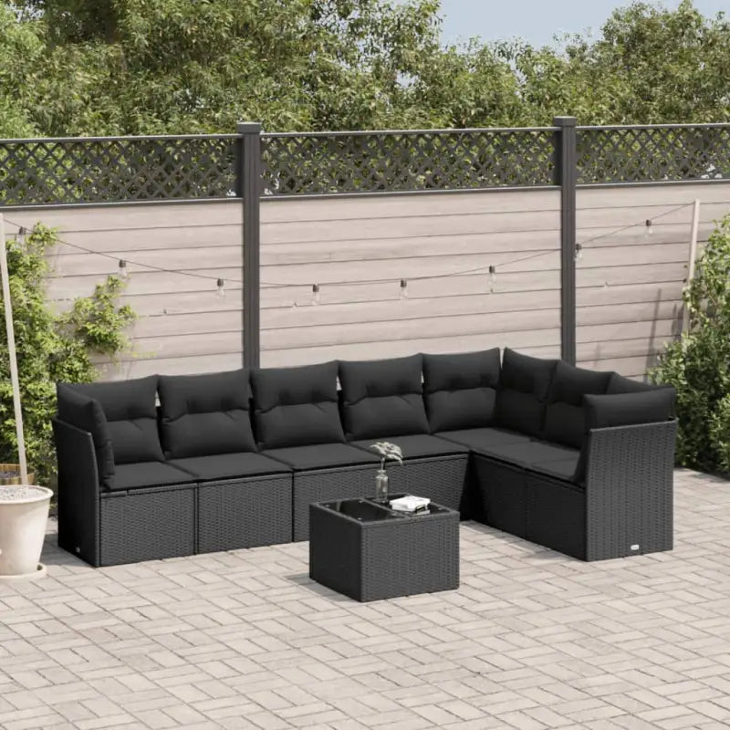 Zwart materiaal loungeset met gepoedercoat staal en poly rattan - Zwart / Met tafel - Tuinsets