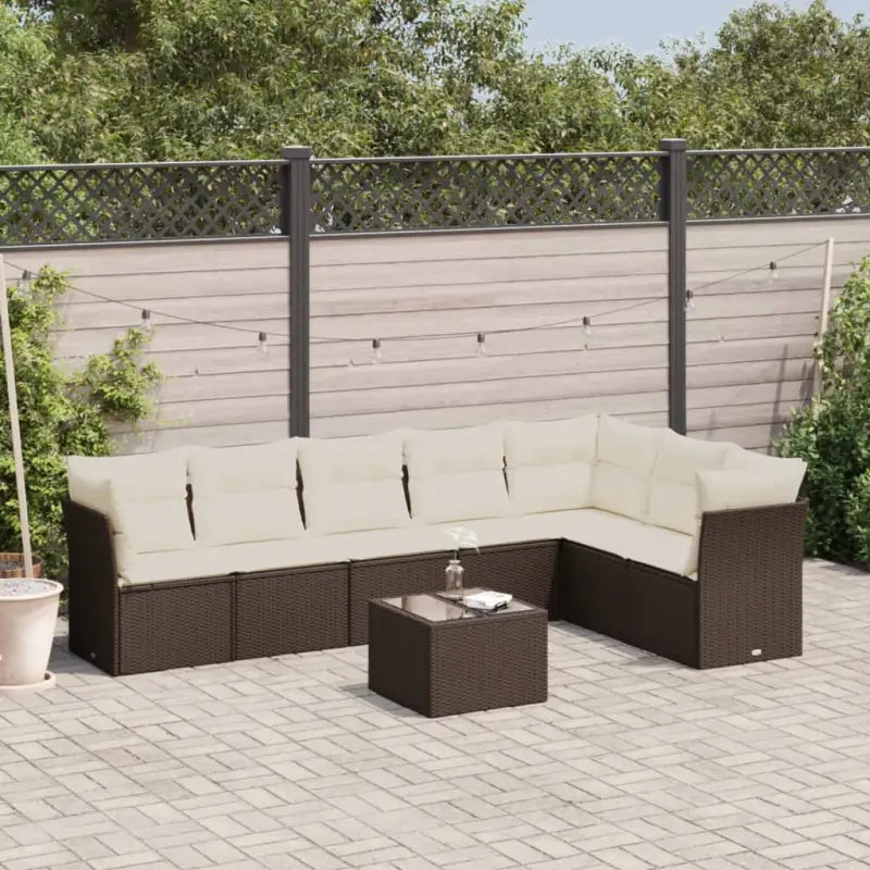 Zwart materiaal loungeset met gepoedercoat staal en poly rattan - Bruin en crème / Met tafel - Tuinsets