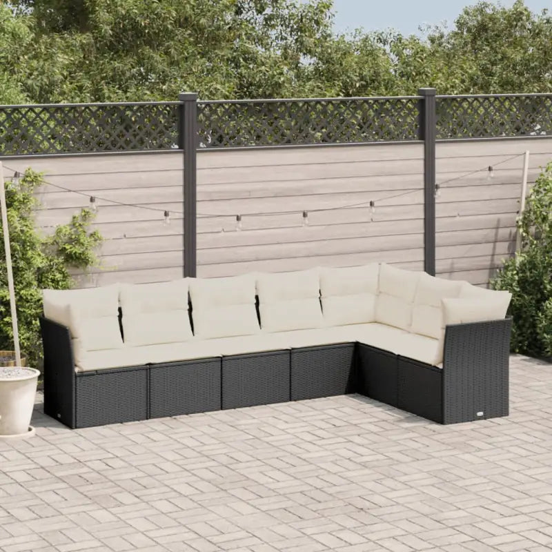 Zwart materiaal loungeset met gepoedercoat staal en poly rattan - Zwart en crème / Zonder tafel - Tuinsets