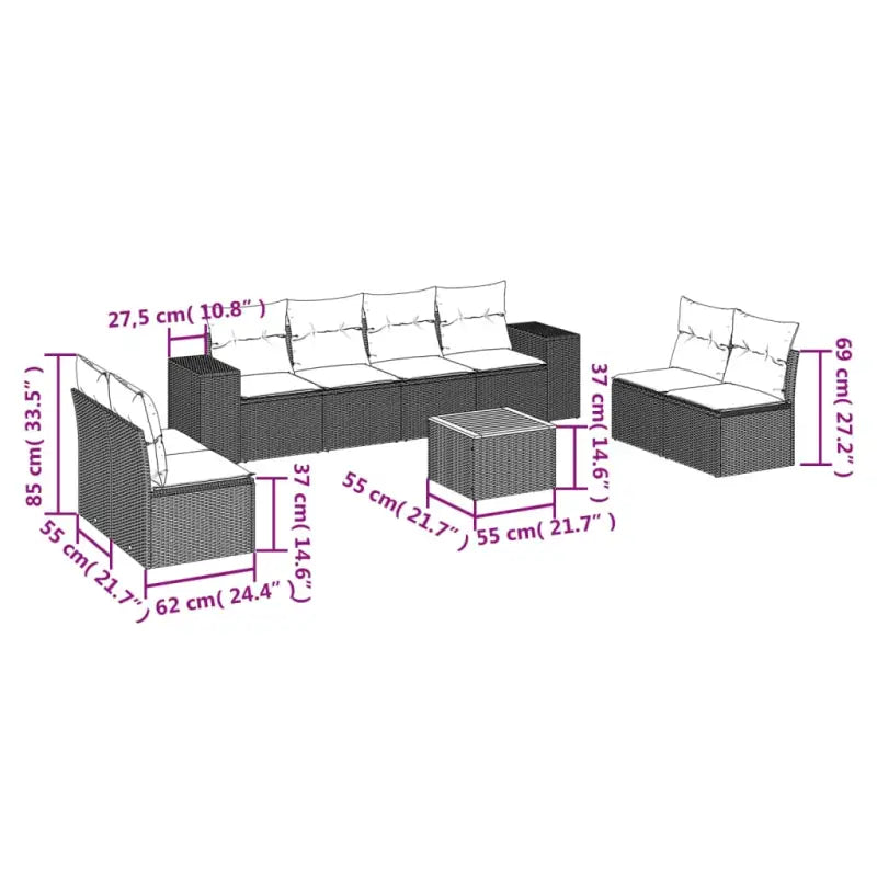 Zwart materiaal loungeset met gepoedercoat staal en ruime afmetingen - Tuinsets