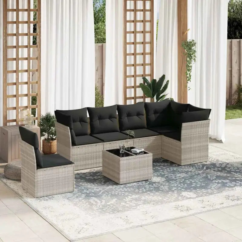 Zwart materiaal loungeset met gepoedercoat staal en waterdichte tas - Lichtgrijs / Met tafel - Tuinsets