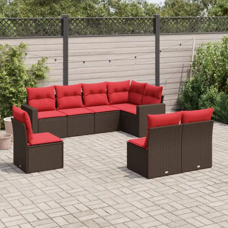Zwart materiaal loungeset met gepoedercoat staal voor buiten genoten - Bruin en rood / Zonder tafel - Tuinsets