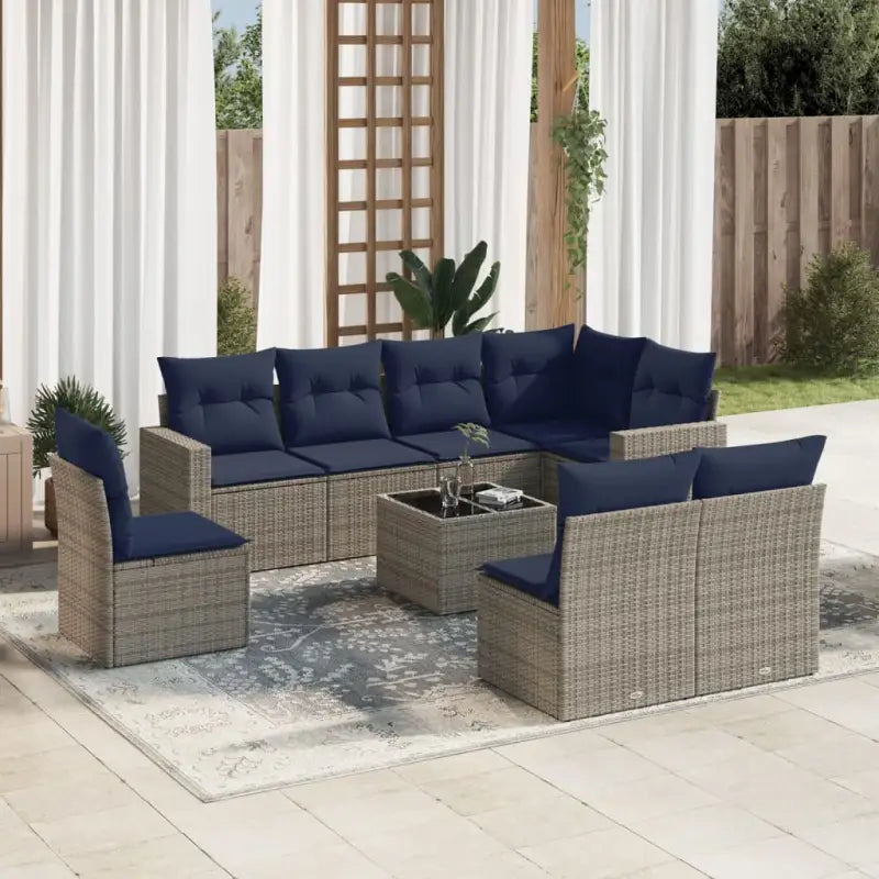 Zwart materiaal loungeset met gepoedercoat staal voor buiten genoten - Beige en grijs / Met tafel - Tuinsets