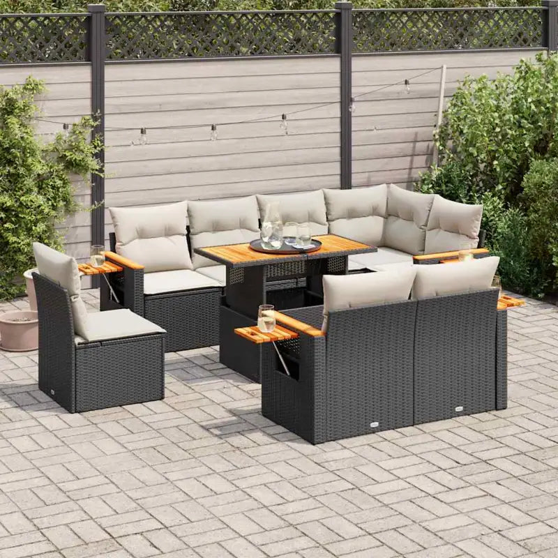 Zwart materiaal loungeset met gepoedercoat staal voor buitencomfort - Zwart en crème / met opbergruimte - Tuinsets