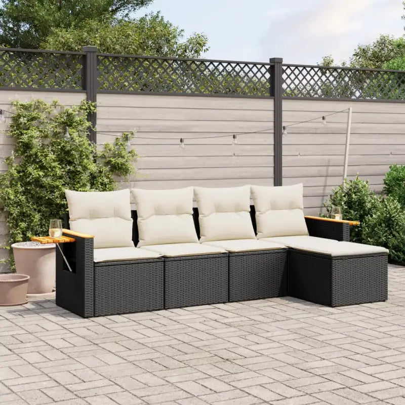 Zwart materiaal loungeset met gepoedercoat staal voor buitenplezier - Zwart en crème / Zonder tafel - Tuinsets