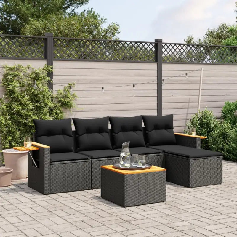 Zwart materiaal loungeset met gepoedercoat staal voor buitenplezier - Zwart / Met tafel - Tuinsets