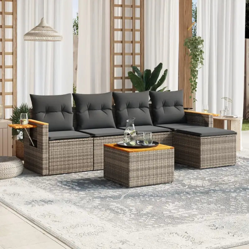 Zwart materiaal loungeset met gepoedercoat staal voor buitenplezier - Grijs / Met tafel - Tuinsets