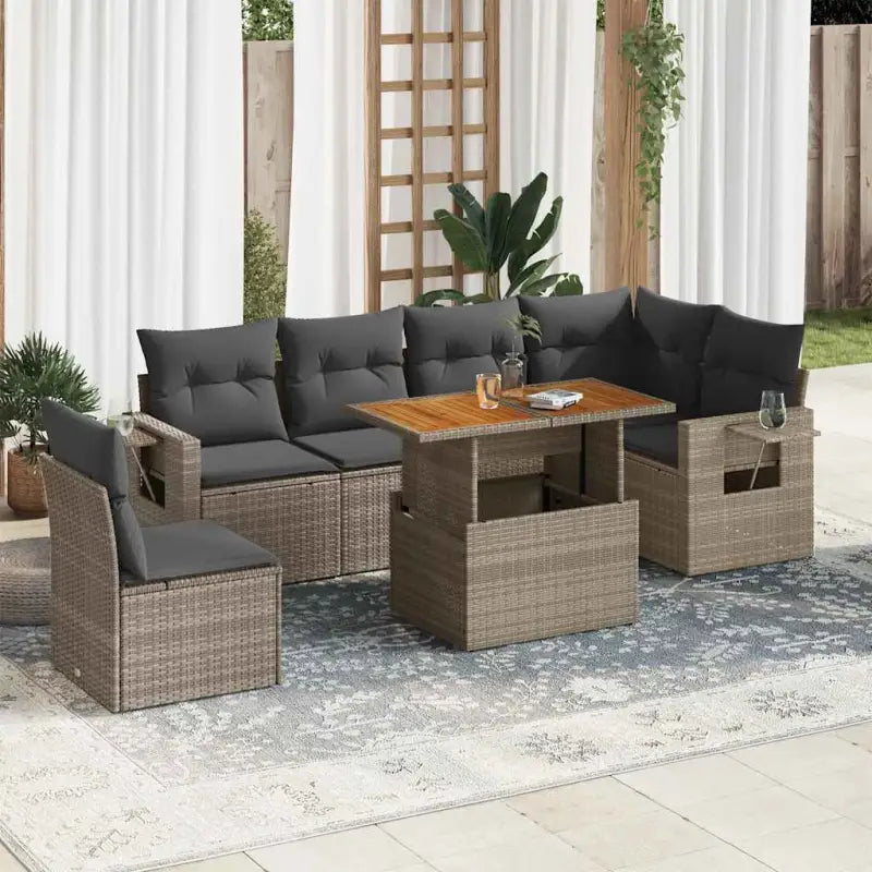 Zwart materiaal loungeset met gepoedercoat staal voor buitenplezier - grijs en donkergrijs / 3x hoek + Tafel + 3x