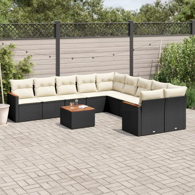 Zwart materiaal loungeset met gepoedercoat staal voor buitenplezier - Zwart en crème / Met tafel - Tuinsets