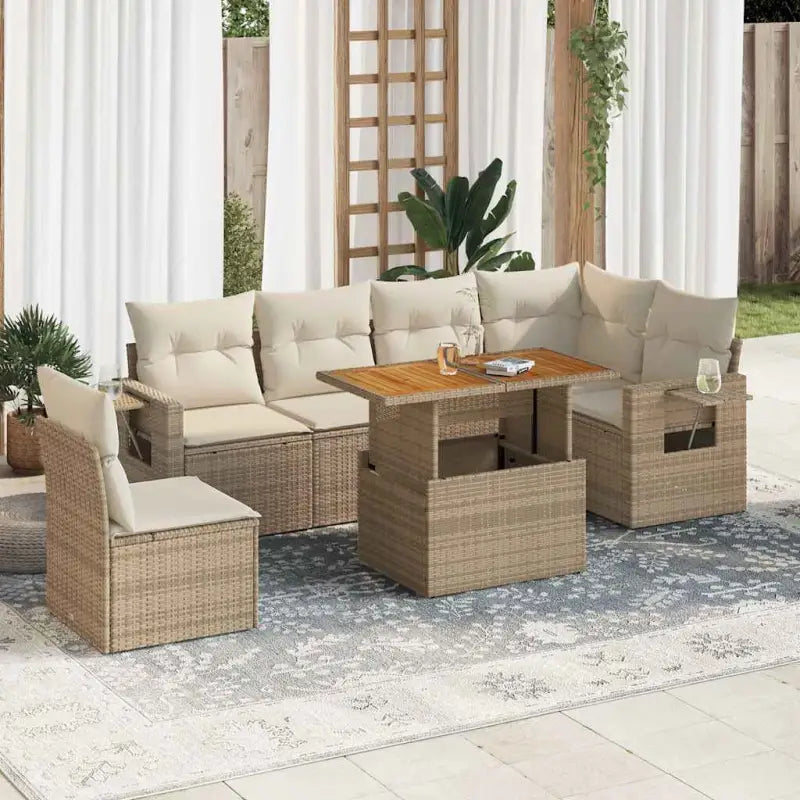Zwart materiaal loungeset met gepoedercoat staal voor buitenplezier - beige en crèmekleurig / 3x hoek + Tafel + 3x