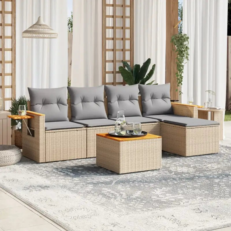 Zwart materiaal loungeset met gepoedercoat staal voor buitenplezier - Beige en grijs / Met tafel - Tuinsets