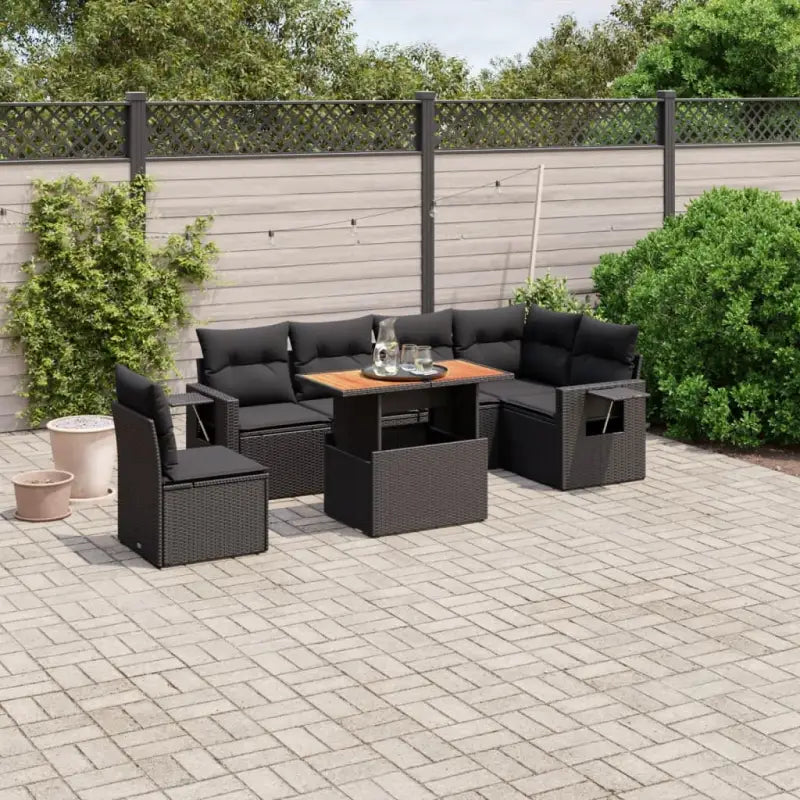 Zwart materiaal loungeset met gepoedercoat staal voor buitenplezier - Zwart / Tafel + 3x midden + 3x hoek - Tuinsets