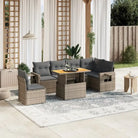 Zwart materiaal loungeset met gepoedercoat staal voor buitenplezier - grijs en donkergrijs / Tafel + 3x midden + 3x