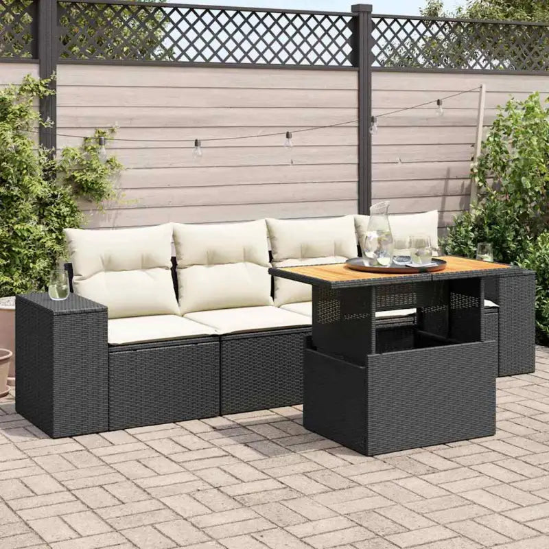 Zwart materiaal loungeset met gepoedercoat staal voor buitenplezier - Zwart en crème / met opbergruimte - Tuinsets