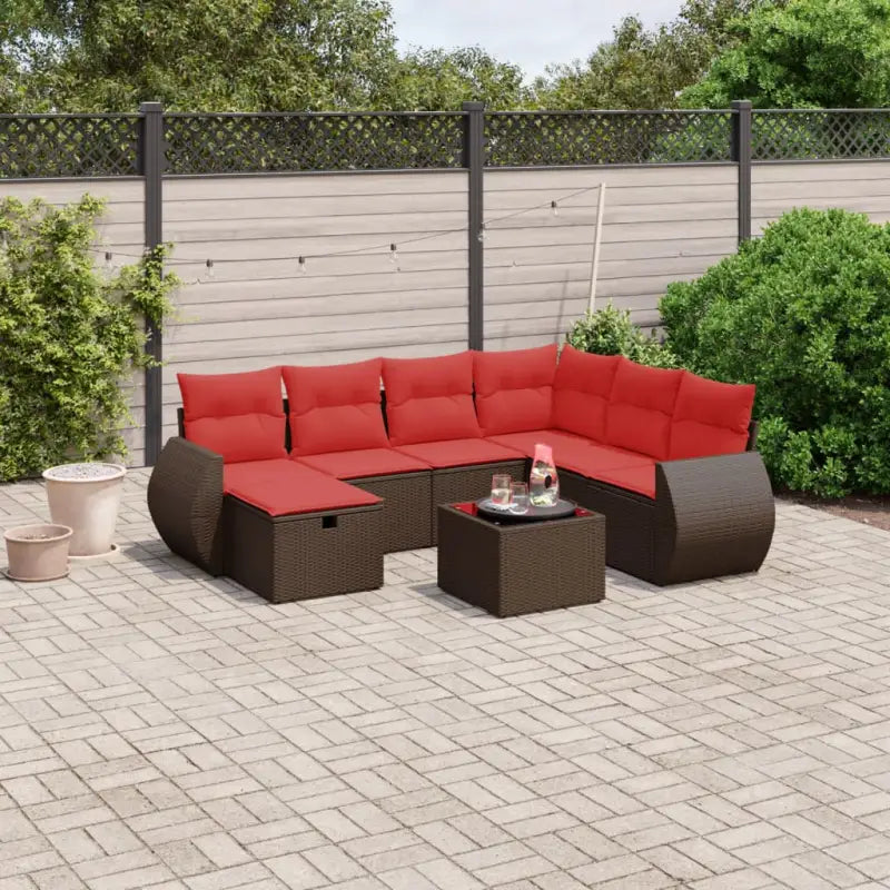 Zwart materiaal loungeset met gepoedercoat staal voor buitenplezier - Bruin en rood / Met tafel - Tuinsets
