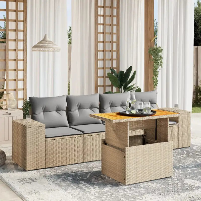 Zwart materiaal loungeset met gepoedercoat staal voor buitenplezier - Beige en grijs / zonder opbergruimte - Tuinsets