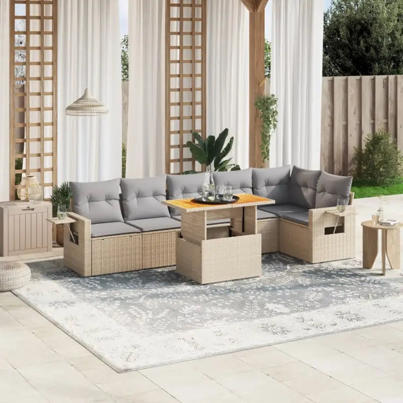 Zwart materiaal loungeset met gepoedercoat staal voor buitenplezier - beige en lichtgrijs / 3x midden + 3x hoek + Tafel