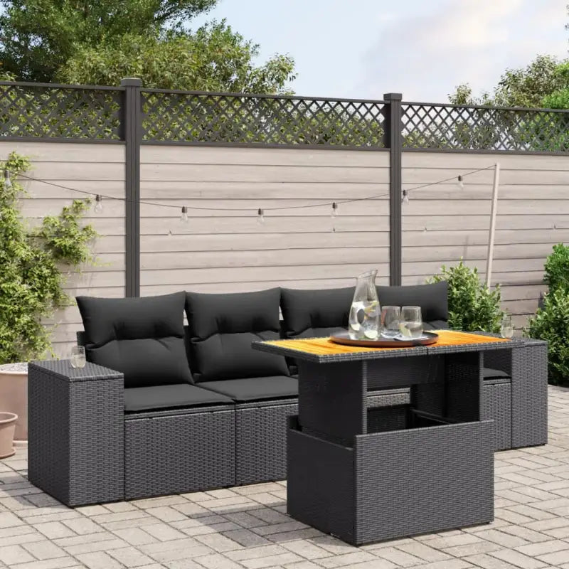 Zwart materiaal loungeset met gepoedercoat staal voor buitenplezier - Zwart / zonder opbergruimte - Tuinsets