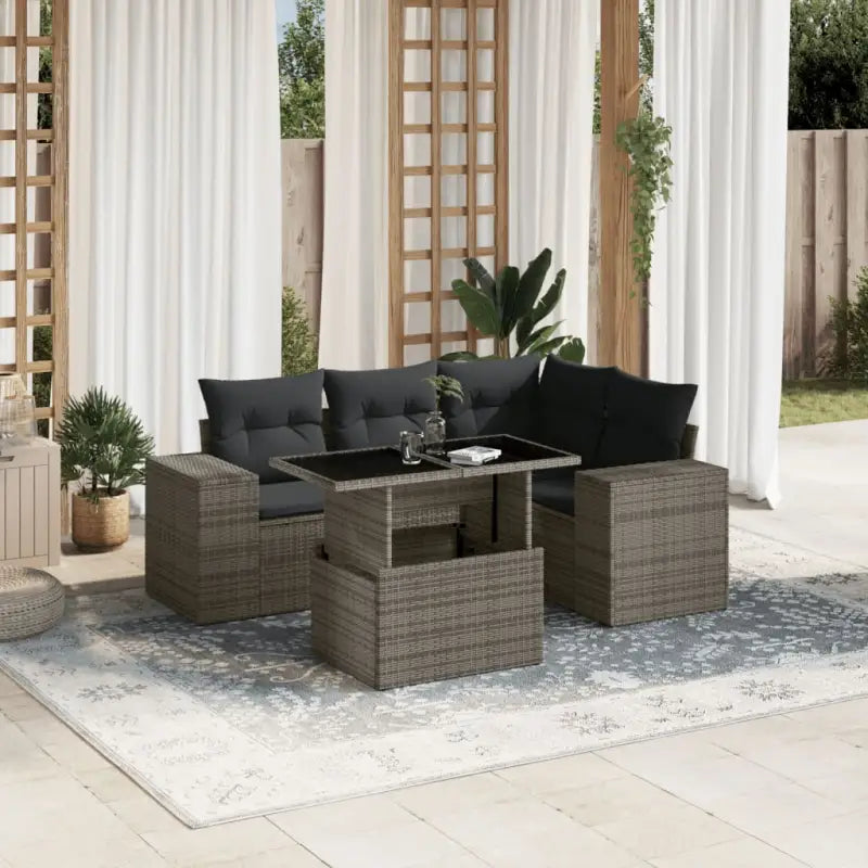 Zwart materiaal loungeset met gepoedercoat staal voor in de tuin - Grijs / zonder opbergruimte - Tuinsets