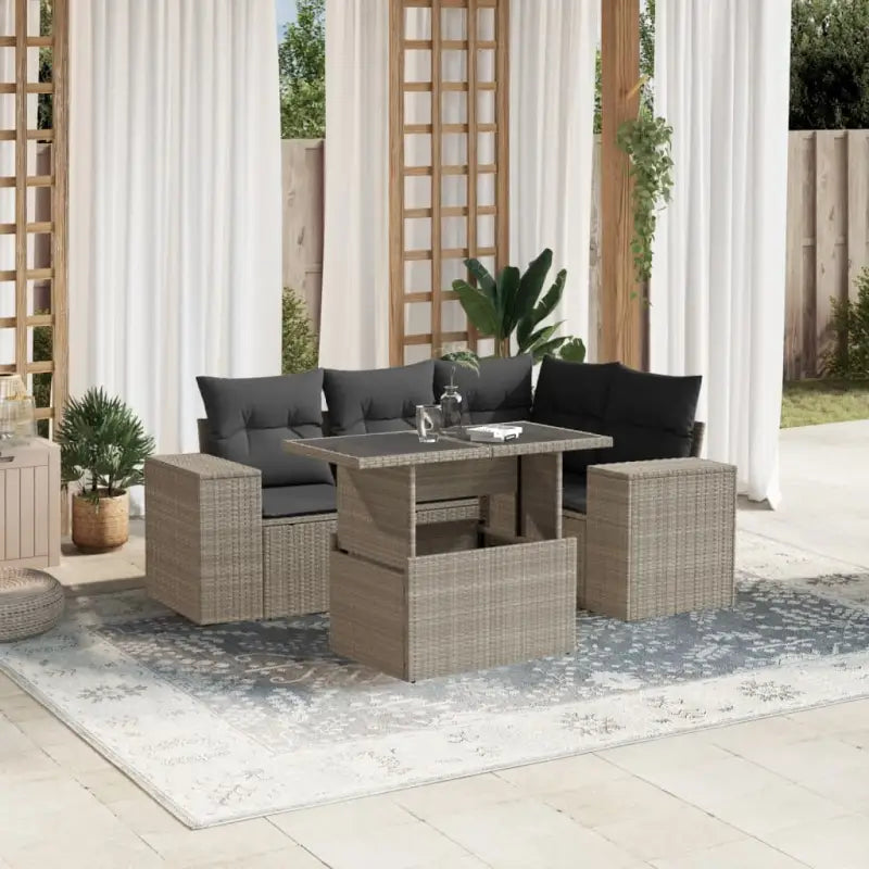 Zwart materiaal loungeset met gepoedercoat staal voor in de tuin - Lichtgrijs / zonder opbergruimte - Tuinsets