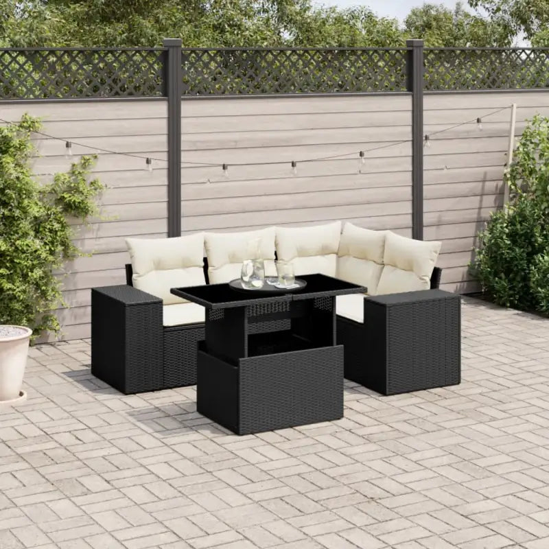 Zwart materiaal loungeset met gepoedercoat staal voor in de tuin - Zwart en crème / zonder opbergruimte - Tuinsets