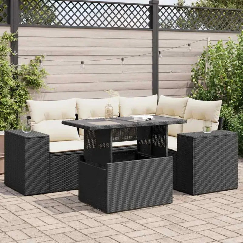 Zwart materiaal loungeset met gepoedercoat staal voor in de tuin - Zwart en crème / met opbergruimte - Tuinsets