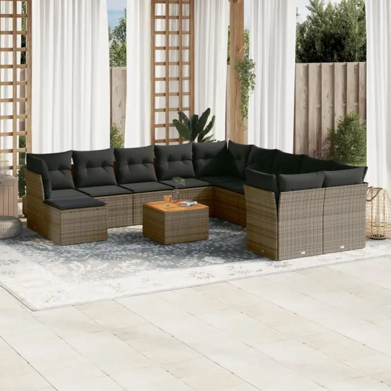 Zwart materiaal loungeset met gepoedercoat staal voor je tuin of terras - Grijs - Tuinsets