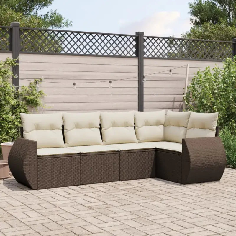Zwart materiaal loungeset met gepoedercoat staal voor je tuin of terras - Bruin en crème / Met tafel - Tuinsets