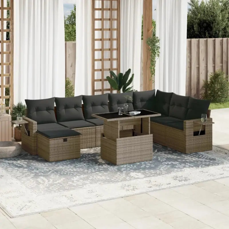 Zwart materiaal loungeset met gepoedercoat staal voor jouw tuin of terras - Grijs / zonder opbergruimte - Tuinsets