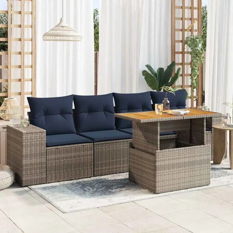 Zwart materiaal loungeset met gepoedercoat staal voor jouw tuin of terras - Grijs / met opbergruimte - Tuinsets