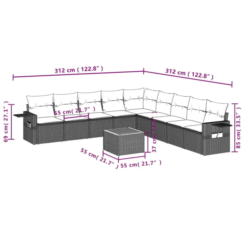 Zwart materiaal loungeset met gepoedercoat staal voor terras of tuin - Tuinsets